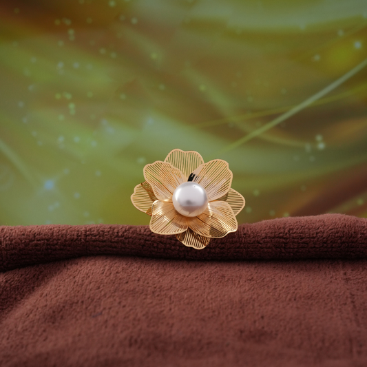 Gold-Tone Floral Pearl Statement Ring