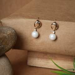 Elegant Gold-Tone Stud Earrings with Faux Pearl Drop