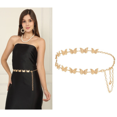 Gold Butterfly Chain Belt for Women – Adjustable Metal Waist Chain for Dresses, Sarees & Party Outfit