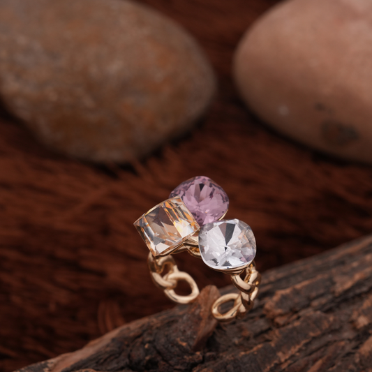 Gold-Tone Multicolor Crystal Statement Ring