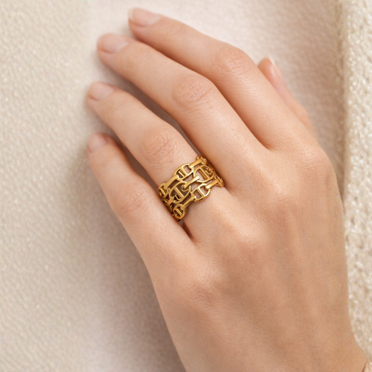 Gold-Tone Chain Link Statement Ring