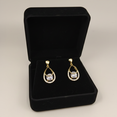 Crystal Teardrop Halo Drop Earrings in Gold Tone
