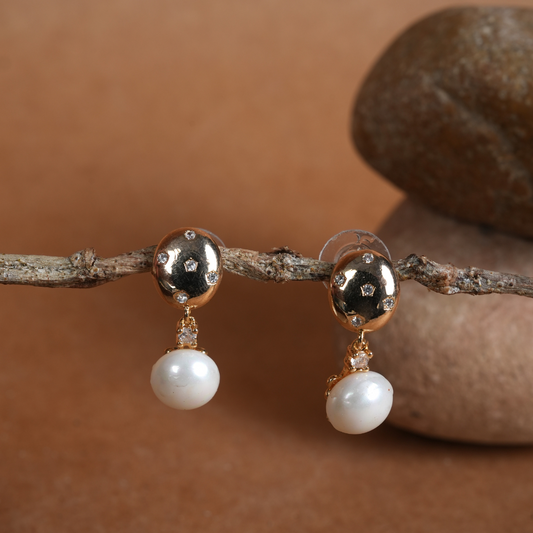 Elegant Gold-Tone Stud Earrings with Faux Pearl Drop