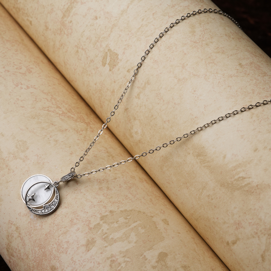 Crescent Moon & Star Amulet Necklace (Silver-Tone)