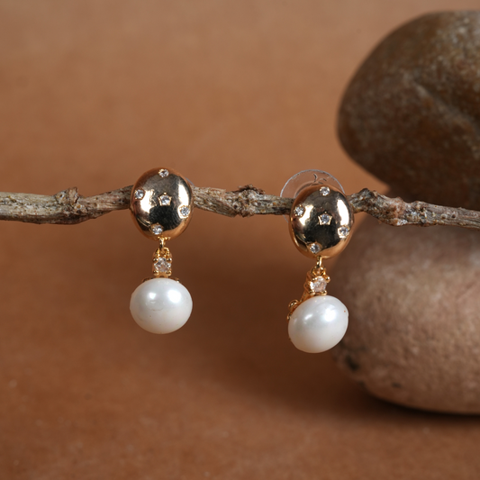 Elegant Gold-Tone Stud Earrings with Faux Pearl Drop