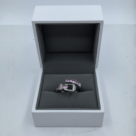 Silver-Tone Pink Gem Buckle Design Ring