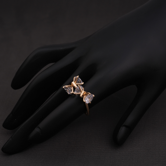 Gold-Tone Triple Crystal Open Statement Ring