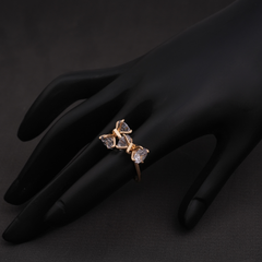 Gold-Tone Triple Crystal Open Statement Ring