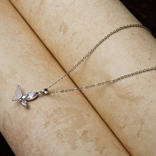 Silver-Tone Pavé Butterfly Pendant Necklace