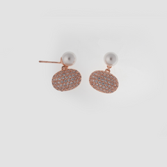 Elegant Rose Gold Pave & Pearl Drop Earrings