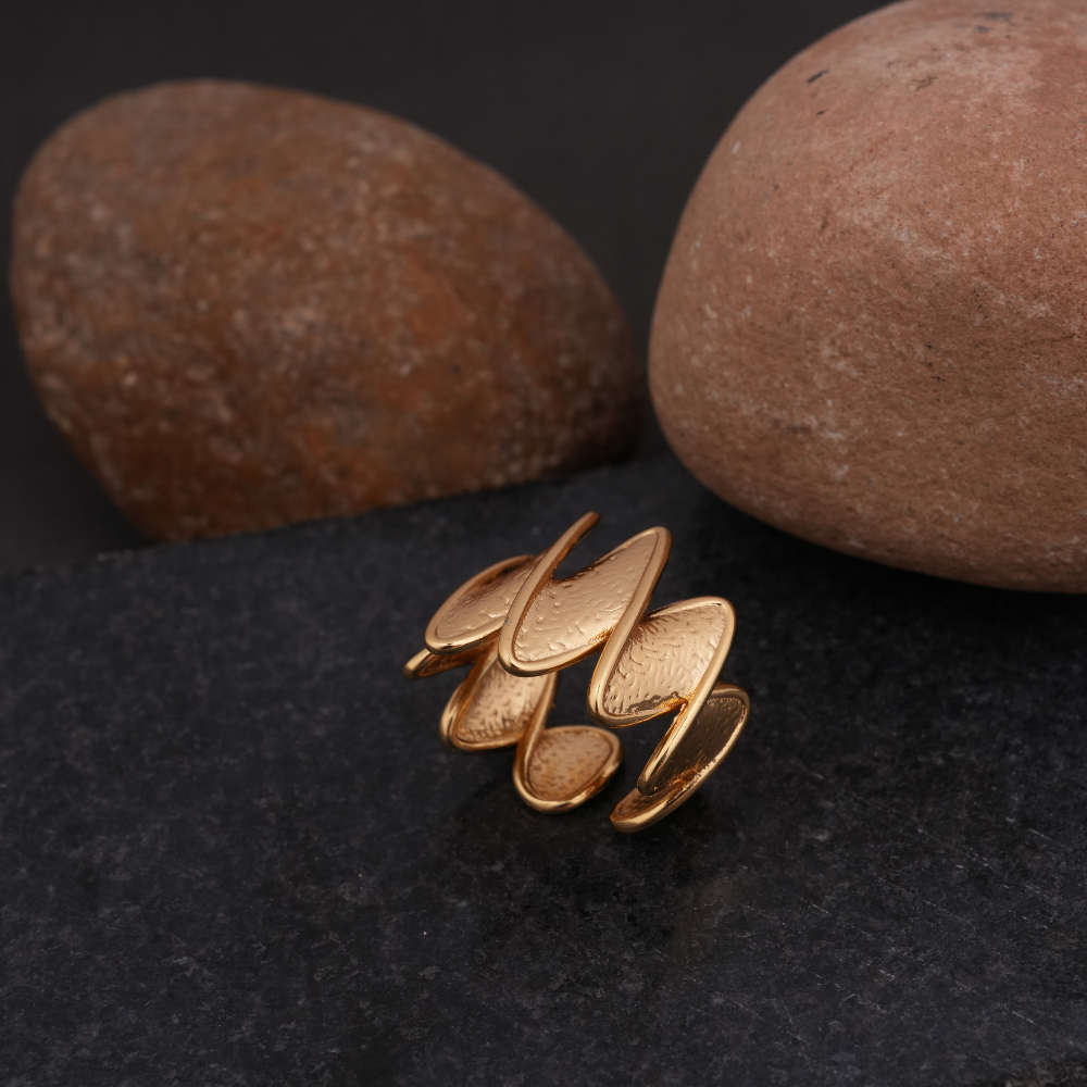 Gold-Tone Etched Wave Wrap Ring