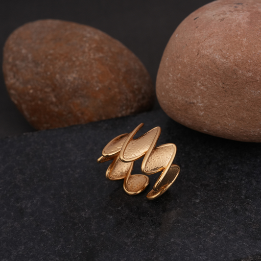 Gold-Tone Etched Wave Wrap Ring