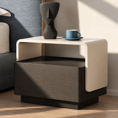 Modern Bedside Table with Curved Frame – Engineered Wood with PU Paint & PVC Laminate Finish