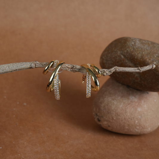Modern Crossover Triple-Band Hoop Earrings (Gold Tone)