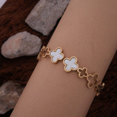 Elegant Gold-Toned Clover Design Bracelet with White Inlay