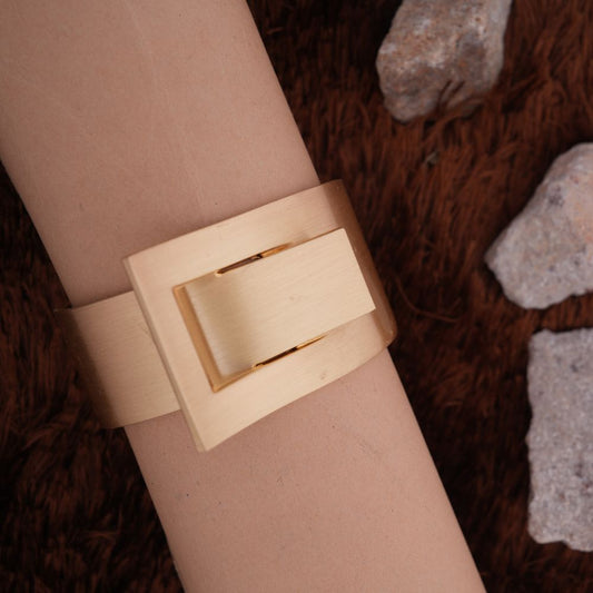 Modern Golden Wide Band Bracelet with Cut-Out Detail