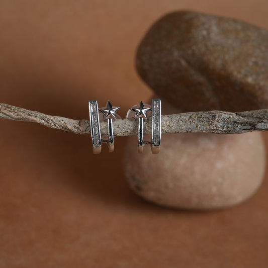 Starry Silver Hoop Earrings