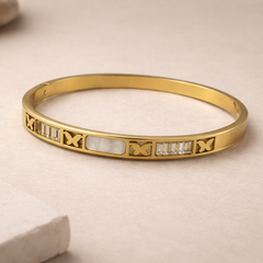 Gold-Tone Crystal Inlay Bangle – Geometric Luxury Bracelet