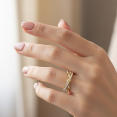 Gold-Tone Bow Ring – White Enamel & Crystal