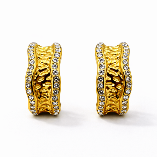 Textured Crystal Edge Stud Earrings in Gold Tone
