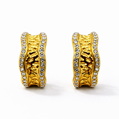 Textured Crystal Edge Stud Earrings in Gold Tone