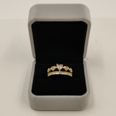 Gold-Tone Heart Crown Diamond Ring Set