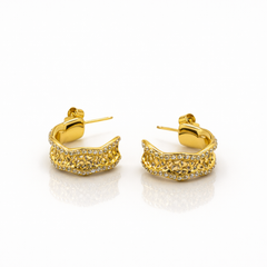 Textured Crystal Edge Stud Earrings in Gold Tone