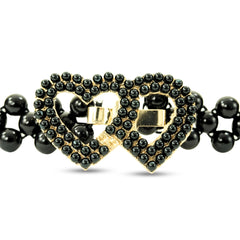 Black Beaded Stretch Belt with Interlocking Heart Buckle