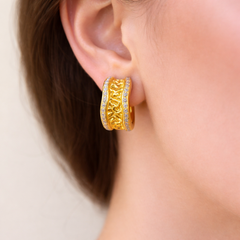 Textured Crystal Edge Stud Earrings in Gold Tone