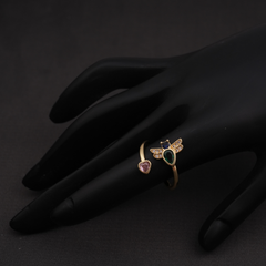 Gold-Tone Bee & Heart Adjustable Cuff Ring