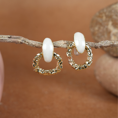 Textured Gold-Tone Stone Hoop Earrings