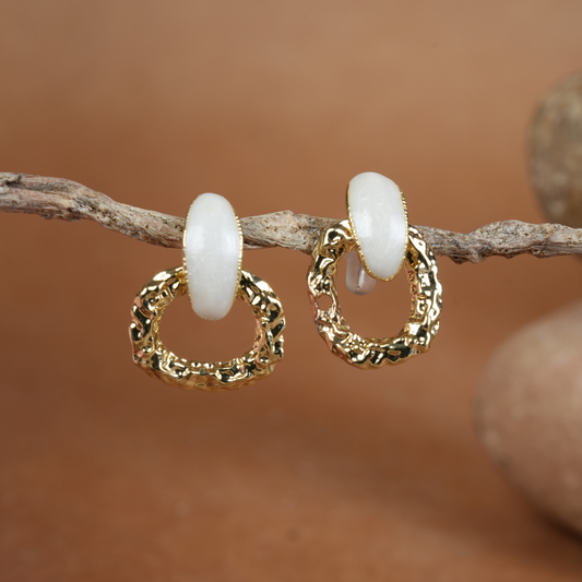 Textured Gold-Tone Stone Hoop Earrings