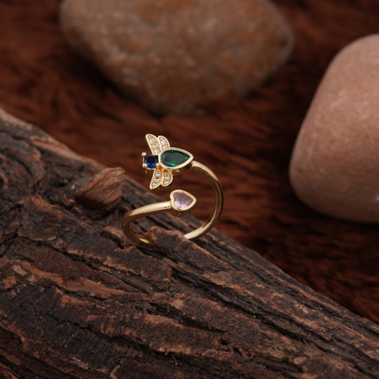 Gold-Tone Bee & Heart Adjustable Cuff Ring