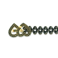 Black Beaded Stretch Belt with Interlocking Heart Buckle