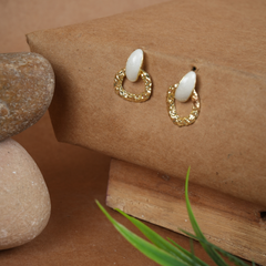 Textured Gold-Tone Stone Hoop Earrings