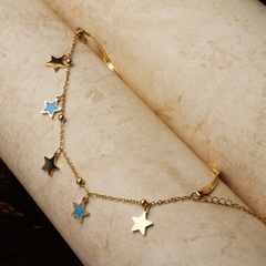 Gold-Tone Blue Enamel Star Charm Bracelet