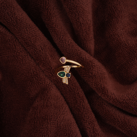 Gold-Tone Bee & Heart Adjustable Cuff Ring