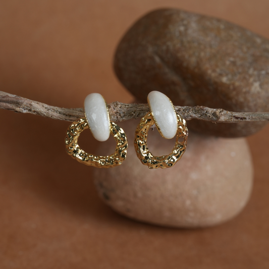 Textured Gold-Tone Stone Hoop Earrings