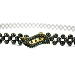 Black Beaded Belt with Gold-Tone Filigree Clasp