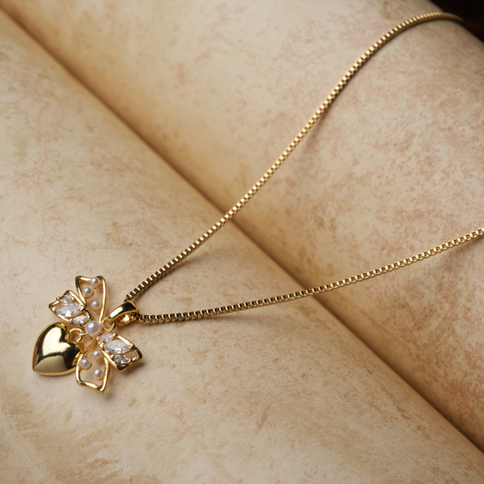 Gold-Tone Heart Bow Pendant Necklace