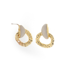 Textured Gold-Tone Stone Hoop Earrings