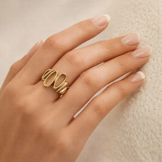 Gold-Tone Multi Oval Statement Ring – Sculptural Openwork Design