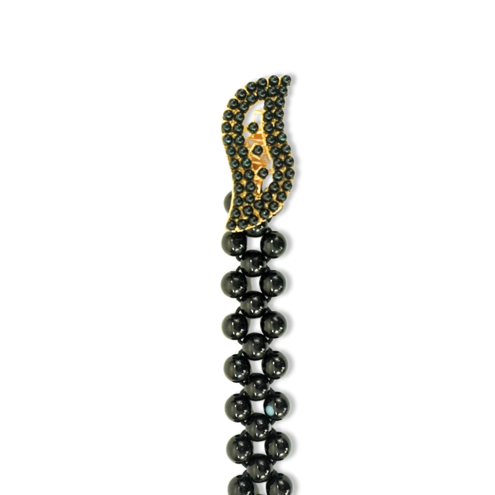 Black Beaded Belt with Gold-Tone Filigree Clasp