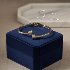 Dual-End Crystal Accent Open Bangle Bracelet