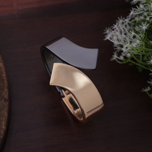 Stylish Dual-Tone Wide Cuff Bracelet for Women – Golden & Black