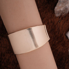 Elegant Wide Ribbed Gold-Tone Cuff Bracelet