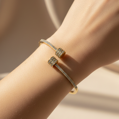 Dual-End Crystal Accent Open Bangle Bracelet