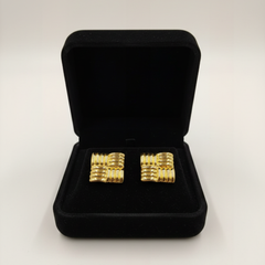 Ribbed Square Stud Earrings in Gold Tone