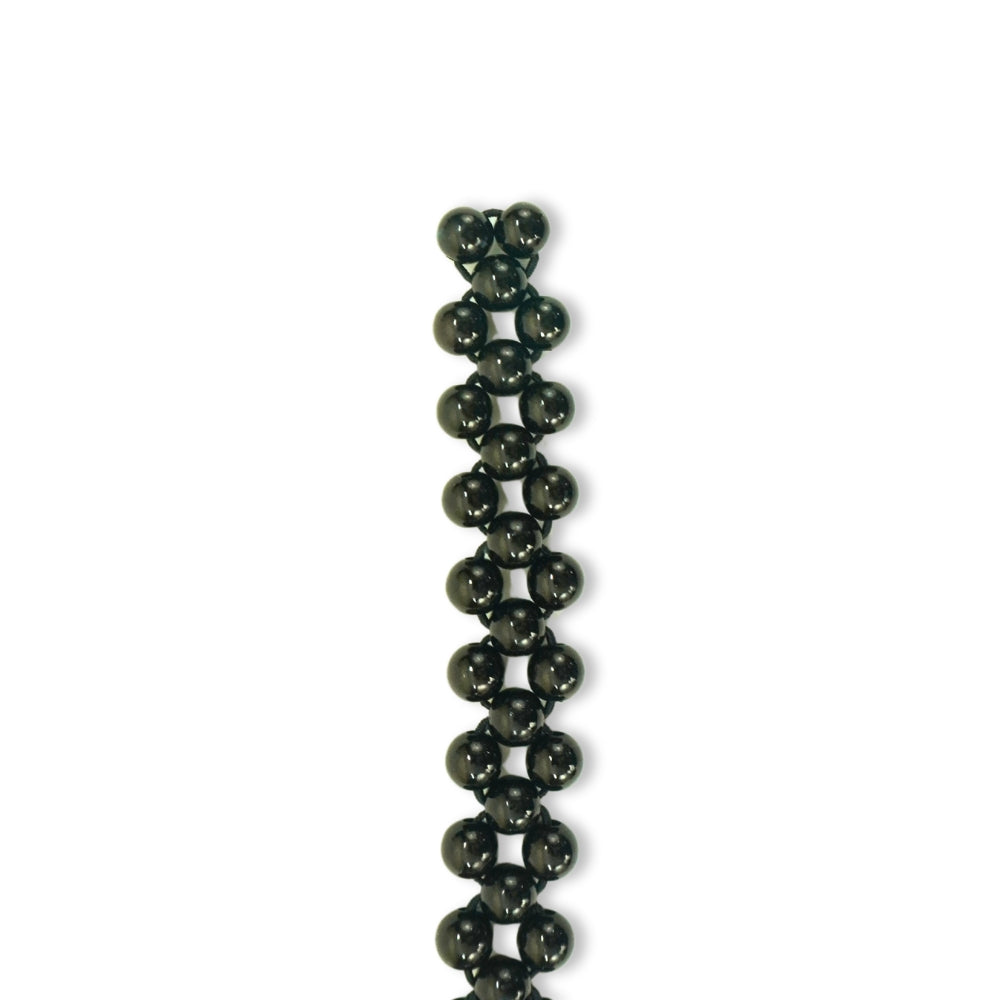 Black Beaded Belt with Gold-Tone Filigree Clasp