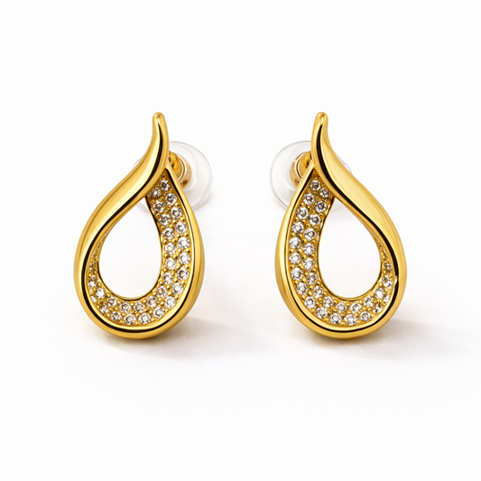 Crystal Teardrop Stud Earrings in Gold Tone